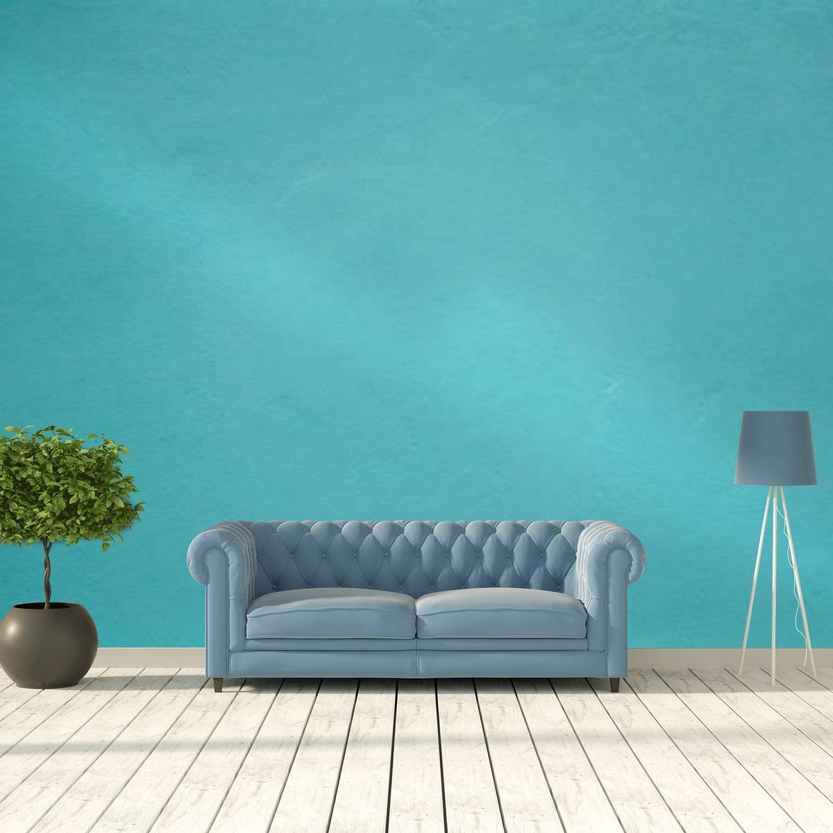 Sala renovada com pintura turquesa